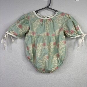Sam & Louloute Bubble Romper Infant 70/6-9M Floral Green Coquette Cottage France